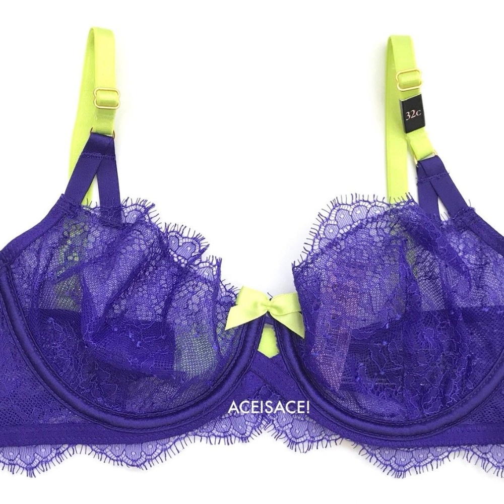 NWT*VERY SEXY FLORAL Unlined Demi Bra--NEON GREEN